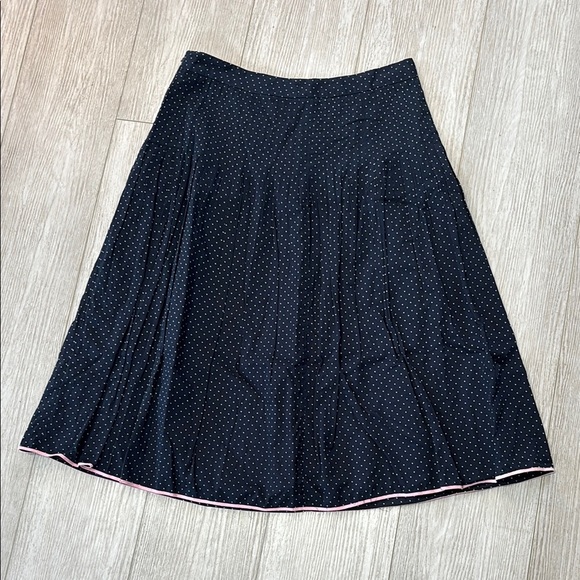 J. Crew Navy Blue Midi Skirt with White Polka Dots & Pink Trim size 4 - Picture 2 of 8